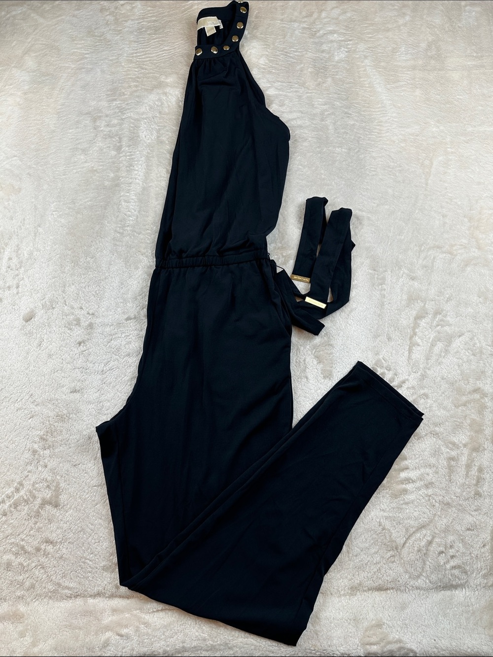 MICHAEL Michael Kors Size M Black Sleeveless Jumpsuit Gold-Tone Studs | Formal